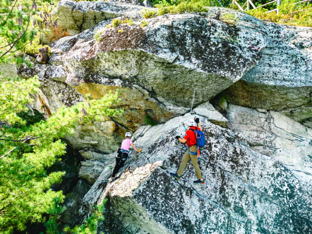 People Guided on the Via Ferrata Near the Shawangunk Mountains