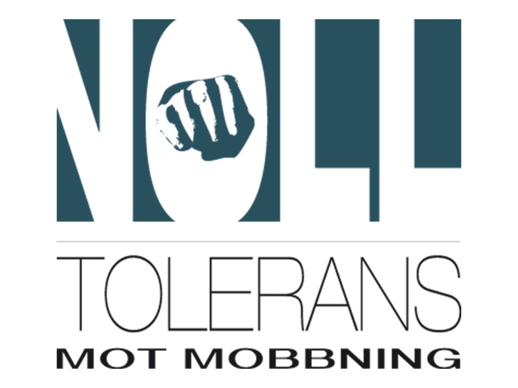 Logotyp med texten 'NOLL TOLERANS MOT MOBBNING'.