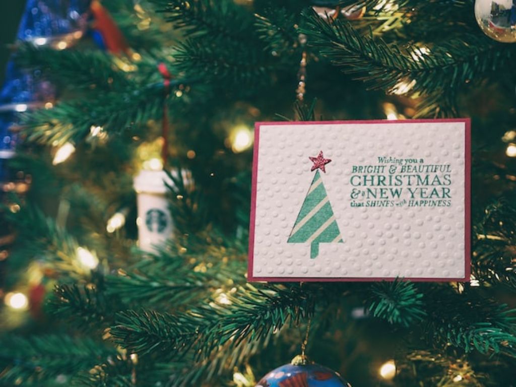 traditional Christmas card hanging