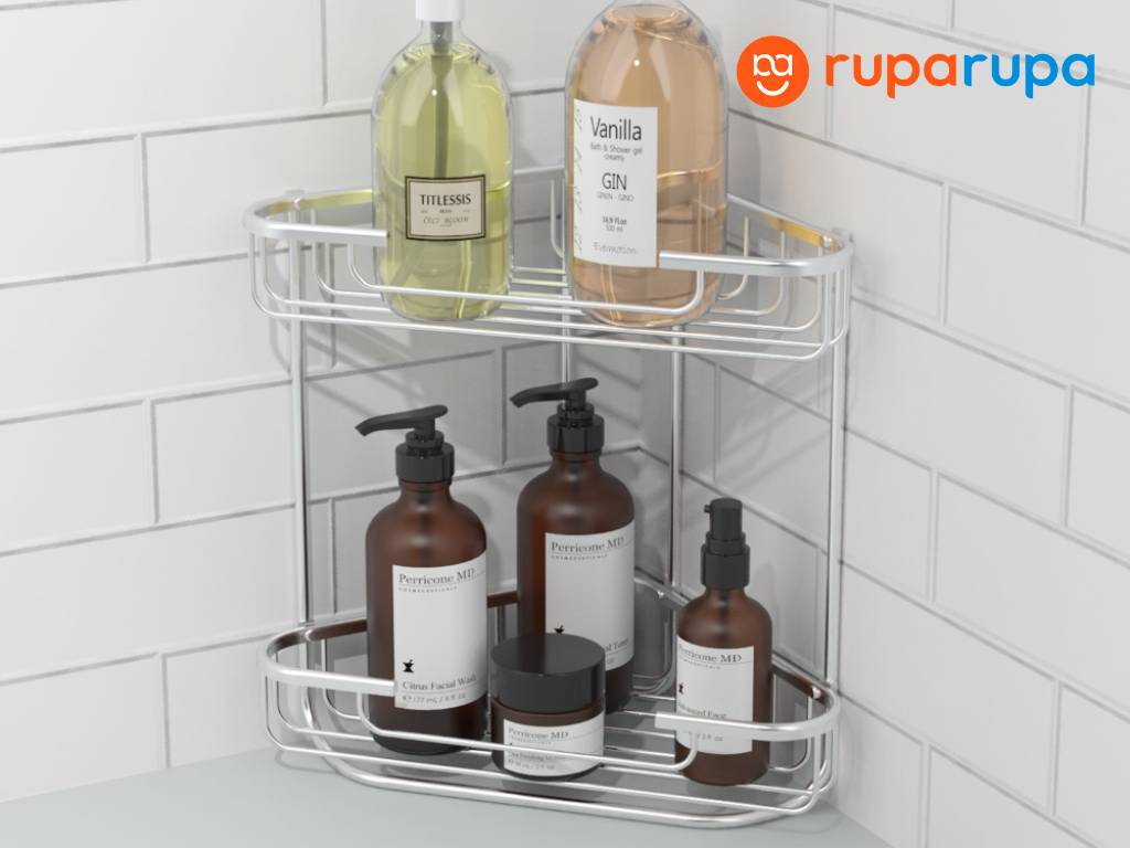 Stora Rak Sudut Kamar Mandi 2 Tingkat 31.6x19.3x31.3cm - Perak