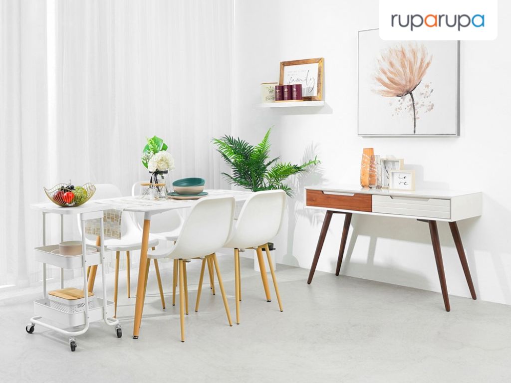 ruang makan scandinavian serba putih