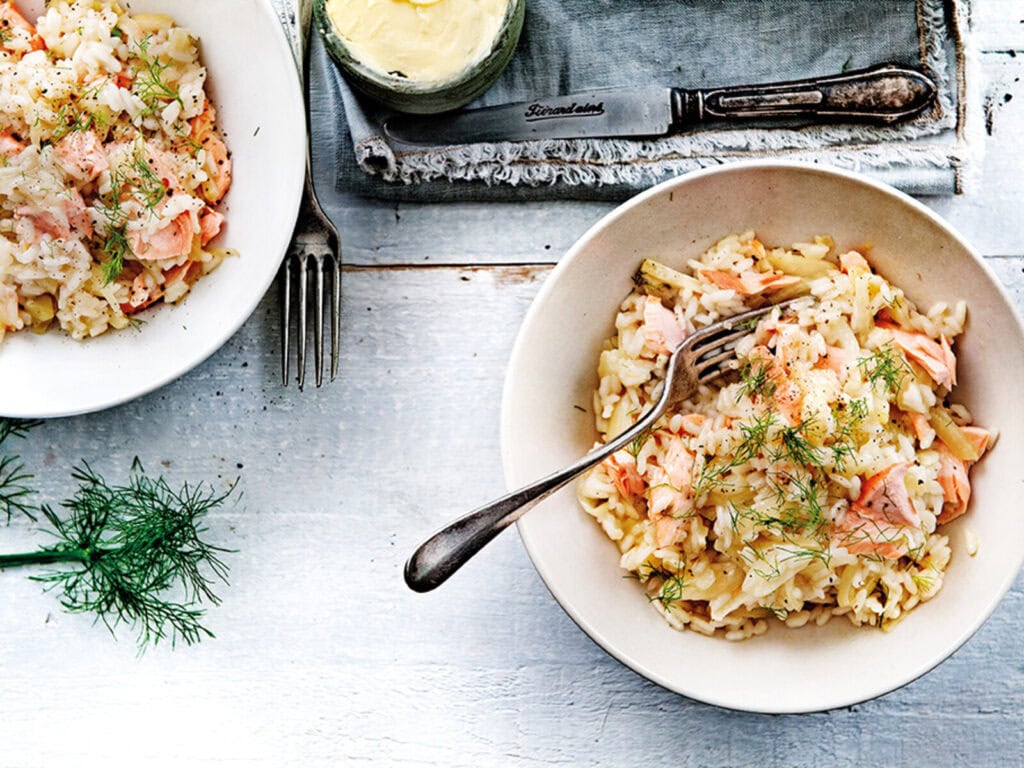 Venkelrisotto met zalmvlokken