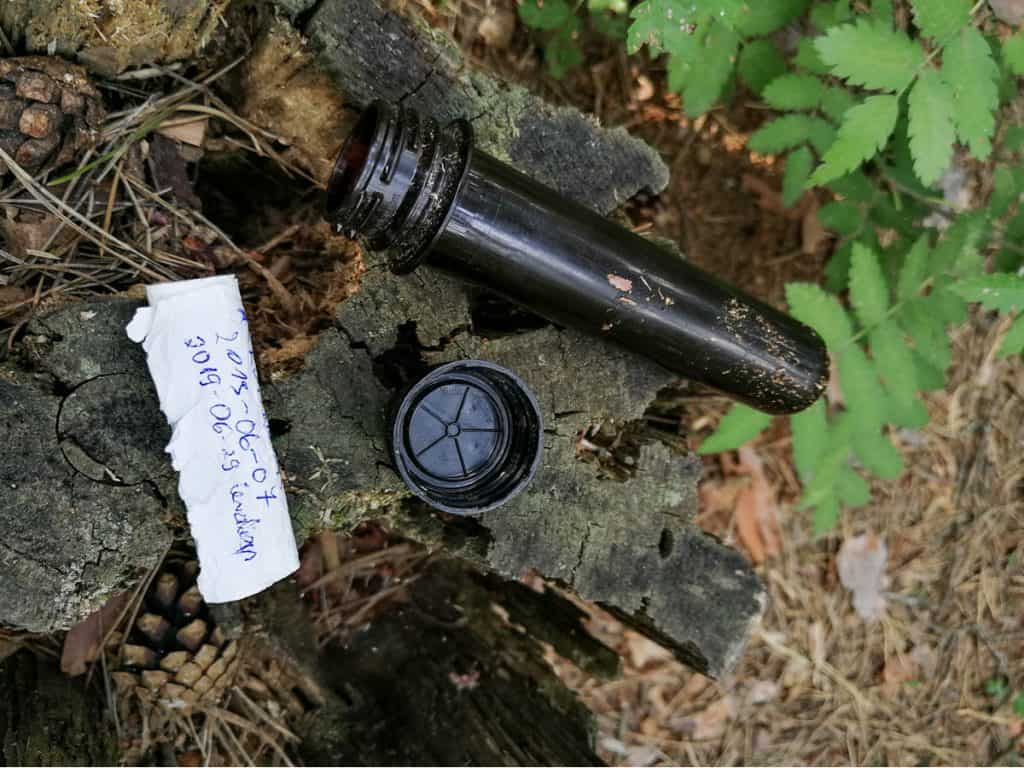 Geocache found in forest Geocache found in forest