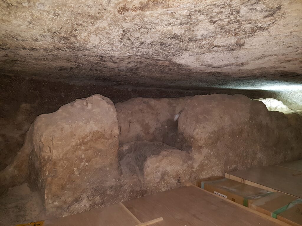 Forbidden chamber beneath the Great Pyramid of Giza, sealed for millennia and potentially holding ancient Egyptian mysteries.