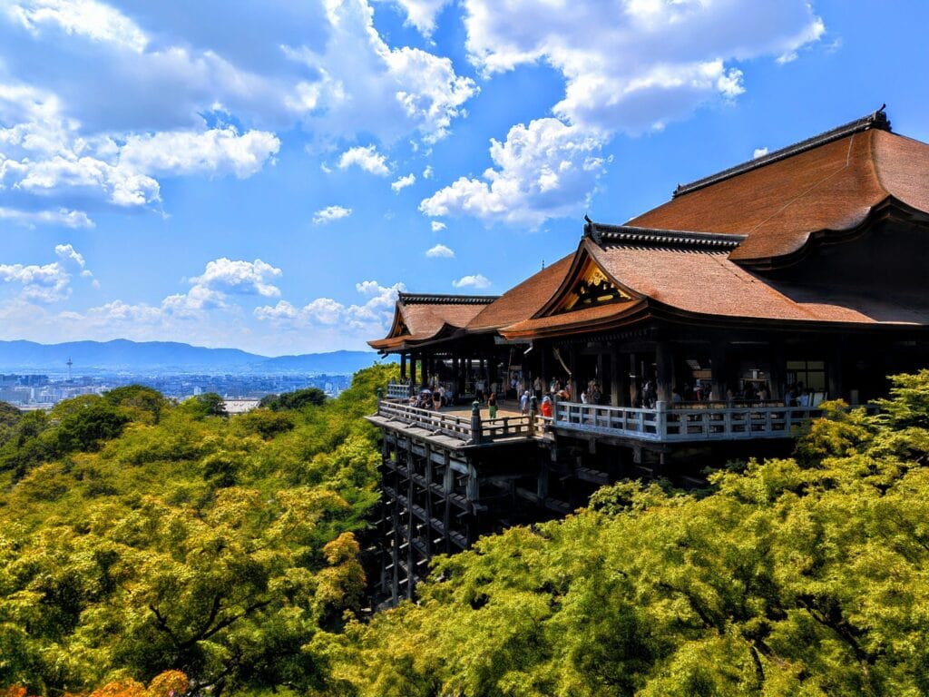 Kiyomizu-dera Temple's wooden stage overlooking the forest