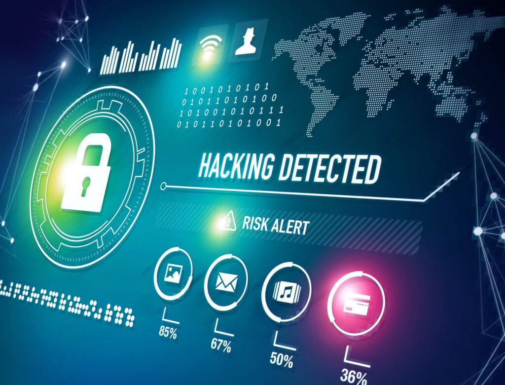 Online Security Technology and Hacking Risk Alert Concept