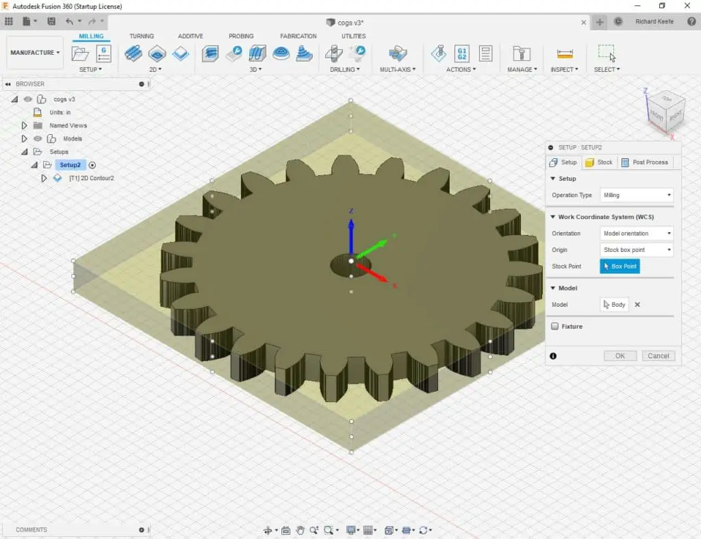 stock setup in fusion 360