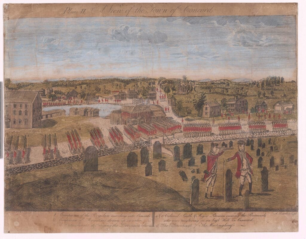 A view of the town of Concord. Engraving by Amos Doolittle and Ralph Earl, 1775. Credit: The New York Public Library