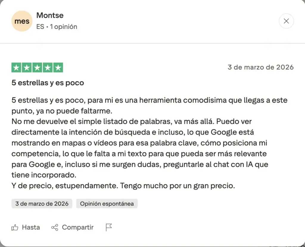 opinión de Montse sobre DinoRank en Truspilot