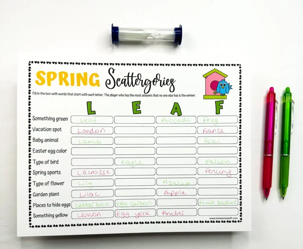 spring scattergories