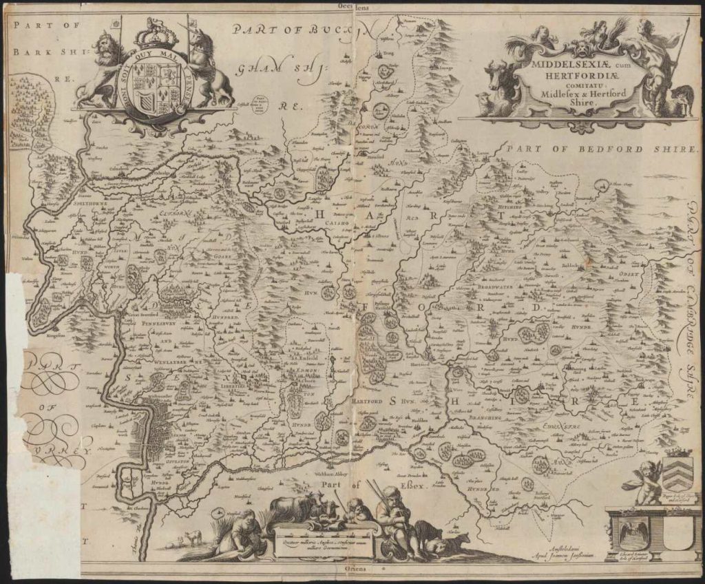 Middlesex en Hertfordshire ca. 1650 Janssonius
