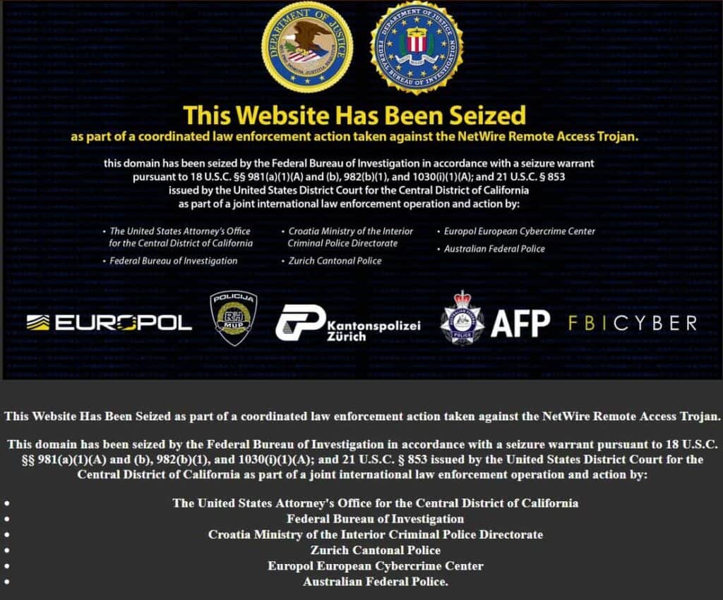 Netwire RAT seized by FBI and other worldwide police agencies 3 worldwiredlabs seized by the FBI