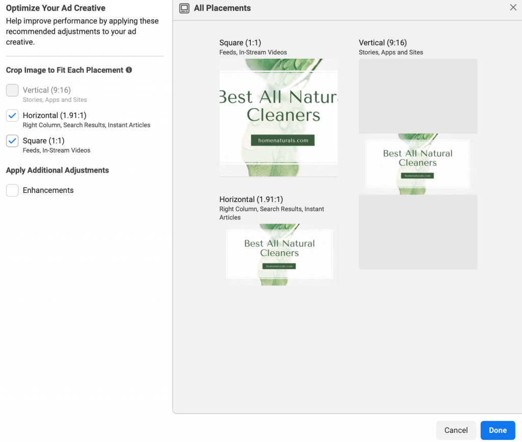 Facebook ad size example