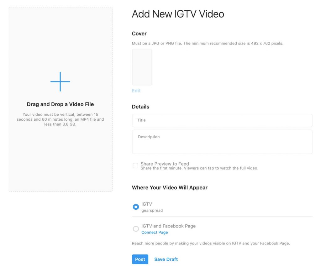 Add new IGTV video from desktop