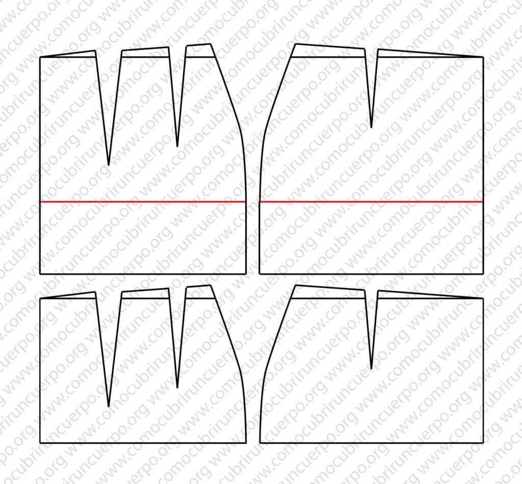 Corte del canesú de falda flamenca por la línea de cadera para dejarlo paralelo al suelo