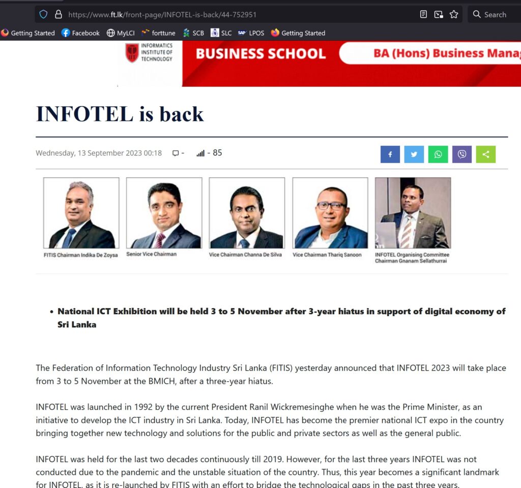 Launch of Infotel 2023 - The Premier ICT Exhibition of Sri Lanka