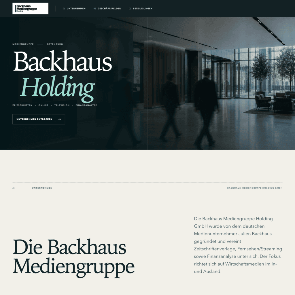 Website der Backhaus Mediengruppe Holding – Picambo Referenz