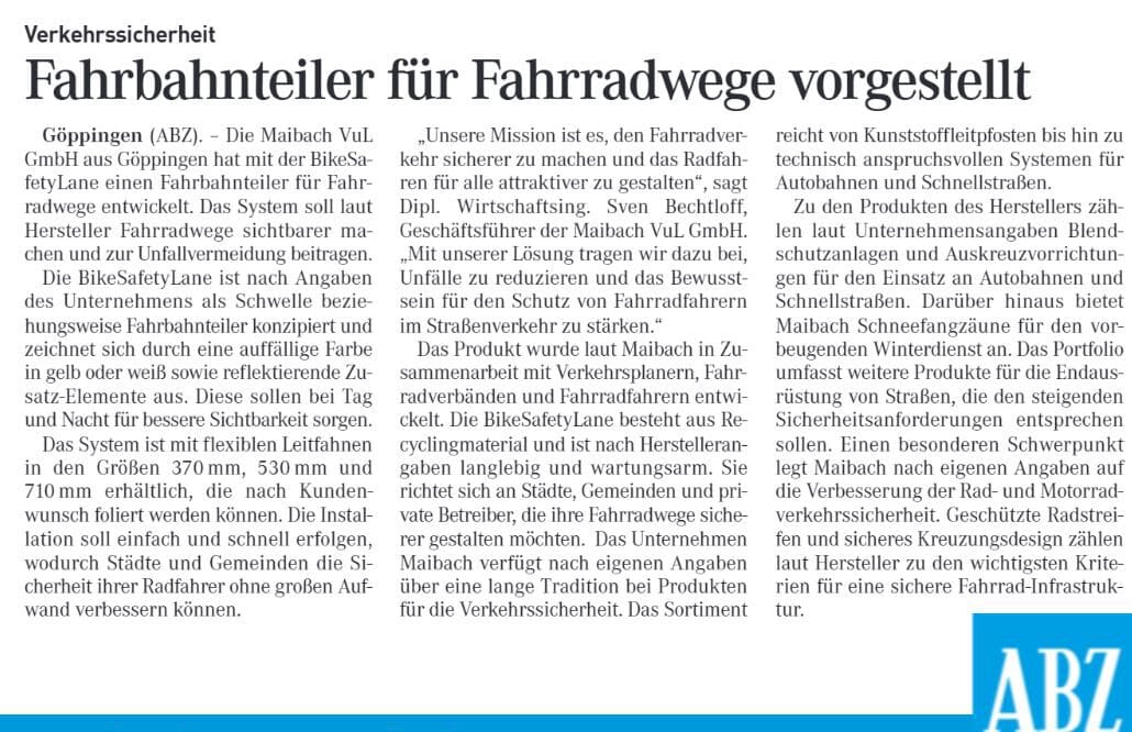 ABZ Fahrbahnteiler Neuheit