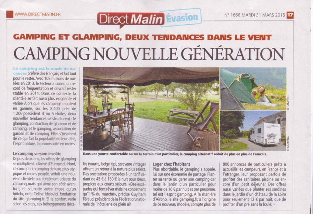 Direct Matin article Glamping