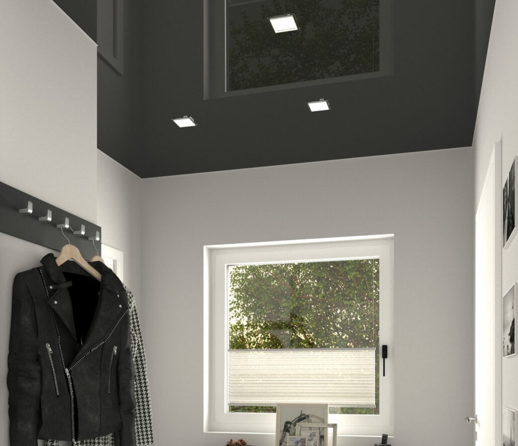 Spanndecke - Schwarze superglanz Spanndecke im Flur