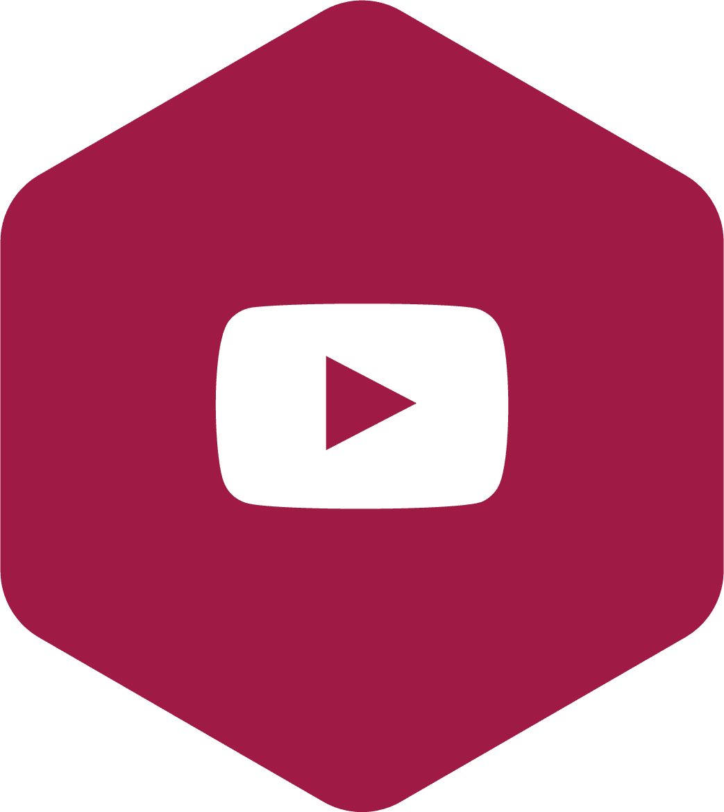 YouTube Logo in magentafarbenem Sechseck.