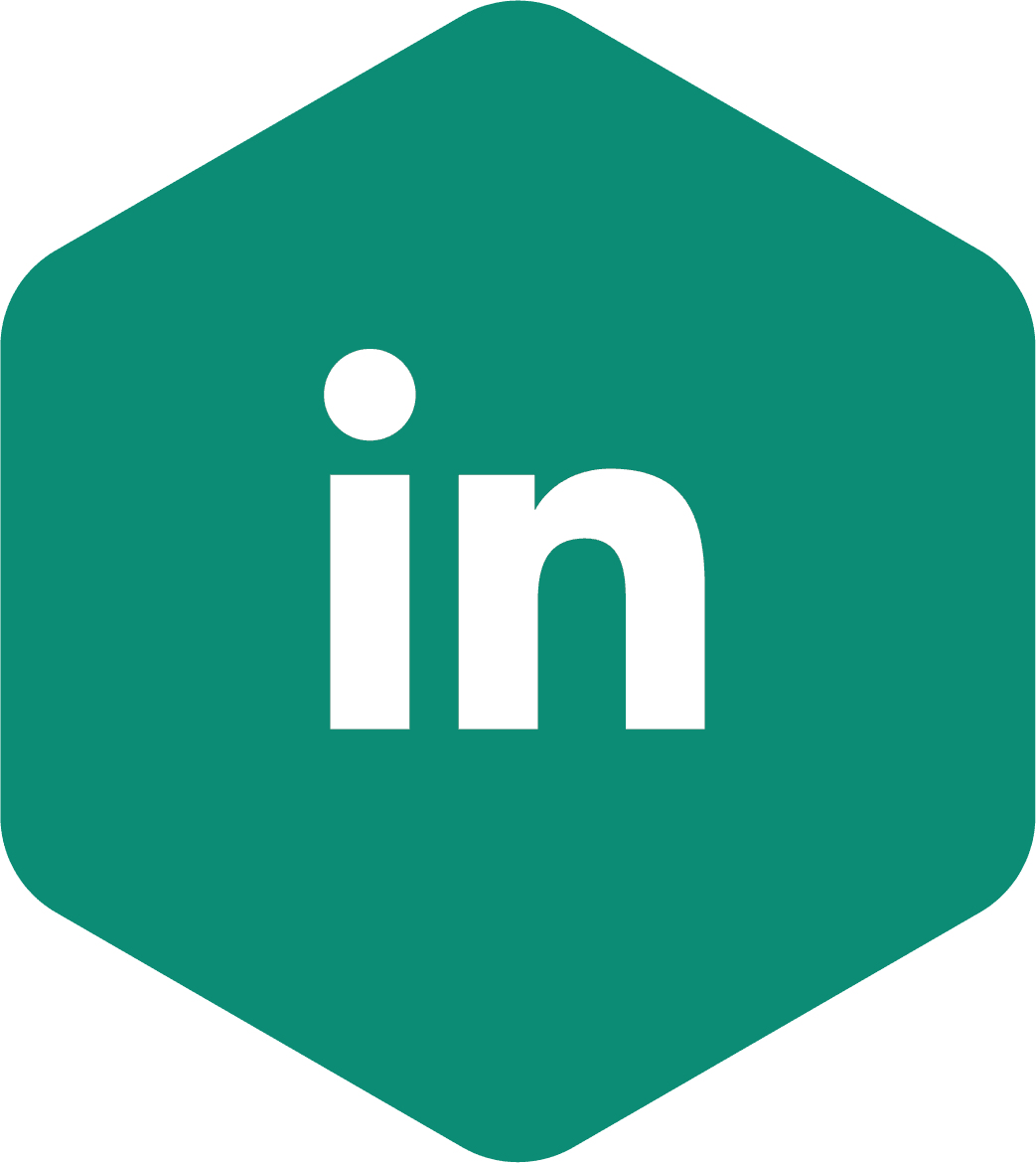 LinkedIn-Logo in grünem Sechseck.