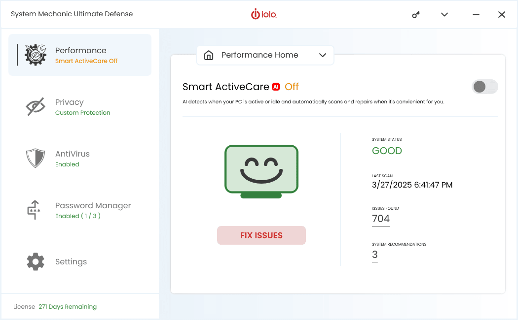 System Mechanic ActiveCare Off