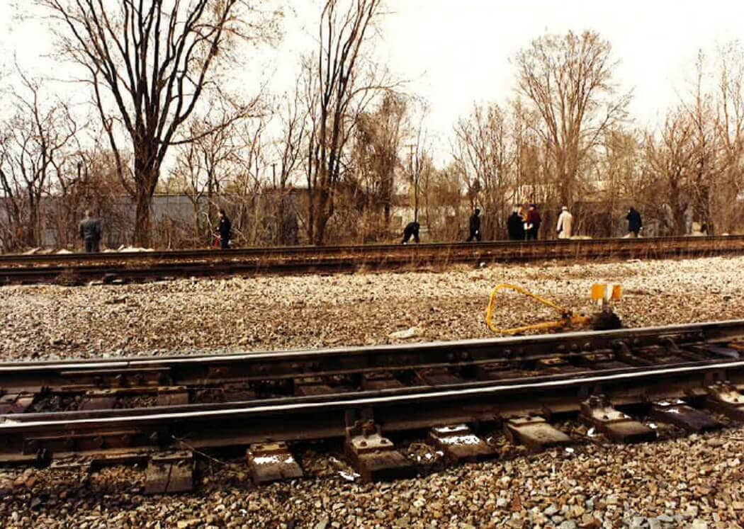 The railroad track scene being processed, looking from the south to the north. Image: DPD files.