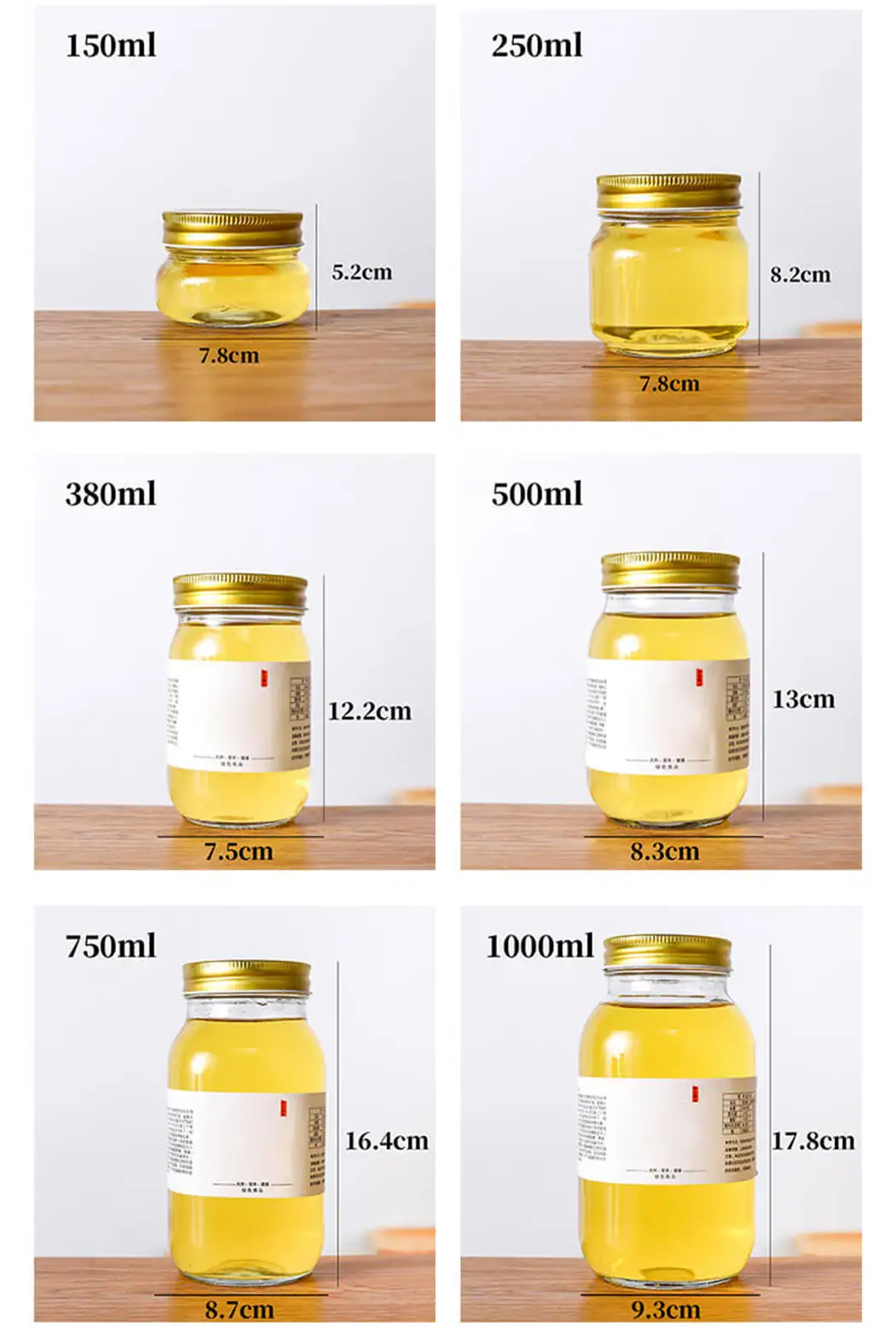 Barattolo di miele in vetro da 250 ml con coperchio metallico a vite per il confezionamento di alimenti