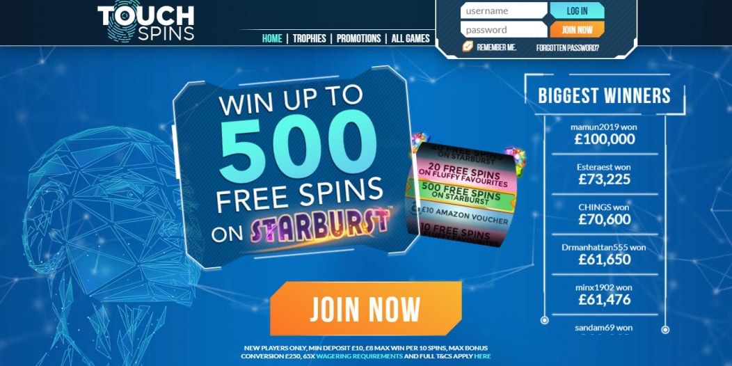 Touch Spins 500 Free Spins Offer