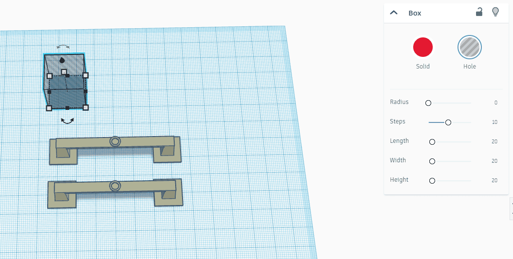 changing the box type to hole in tinkercad