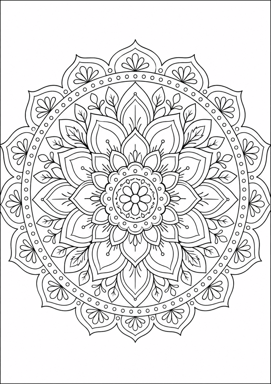 Mandala kwiatowa z liscmi do druku dla dzieci