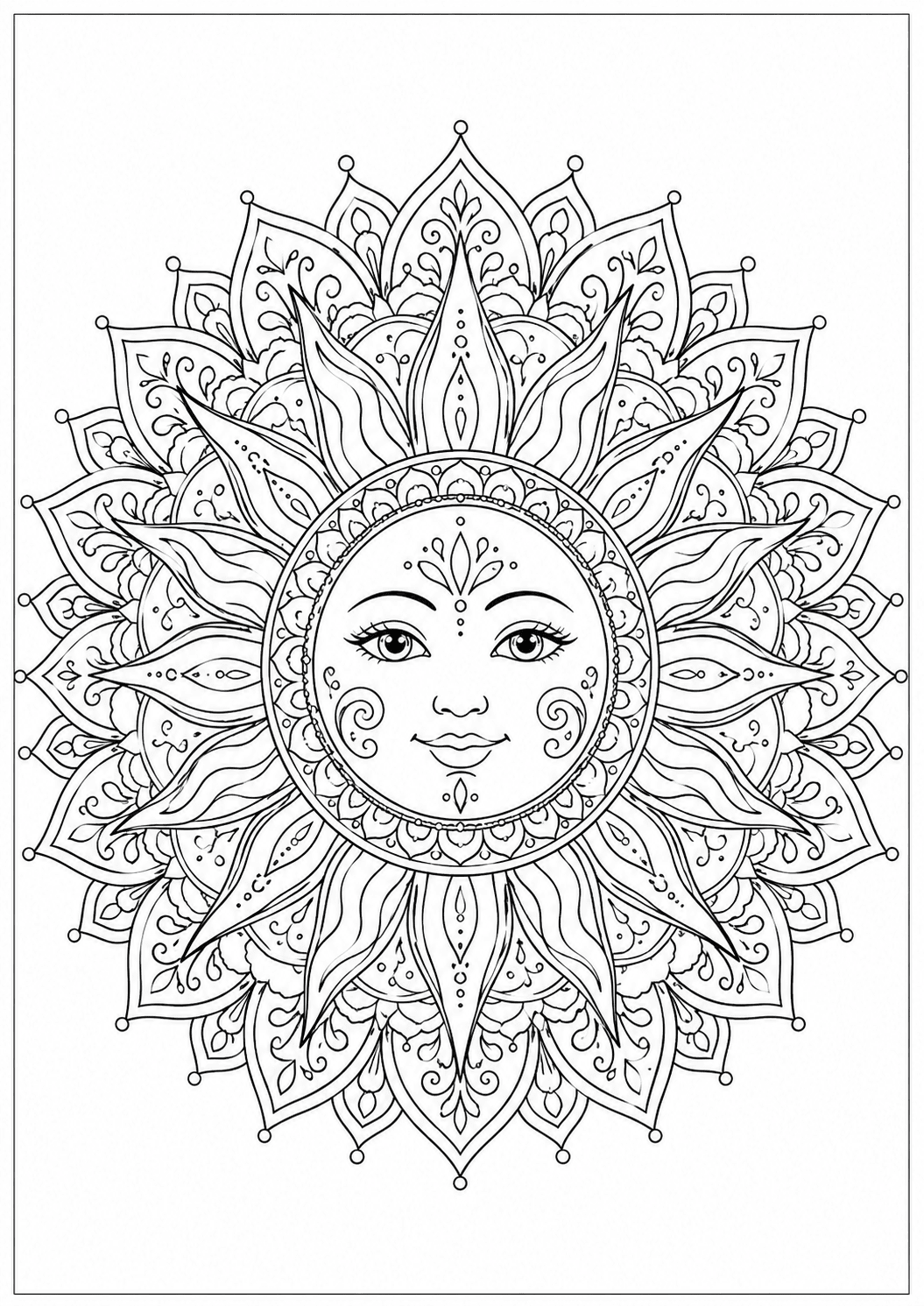Mandala slonce do druku dla dzieci