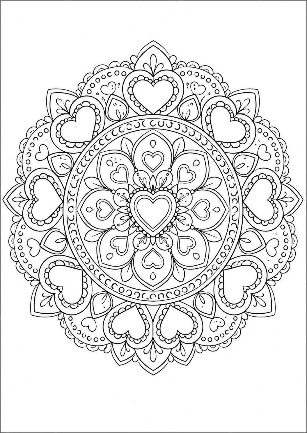 Mandala z sercami do druku dla dzieci