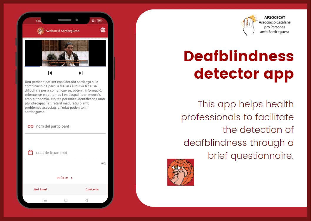 Image of the app's display. Deafblindness detector app. This app helps health professionals to facilitate the detection of deafblindness through a brief questionaire.