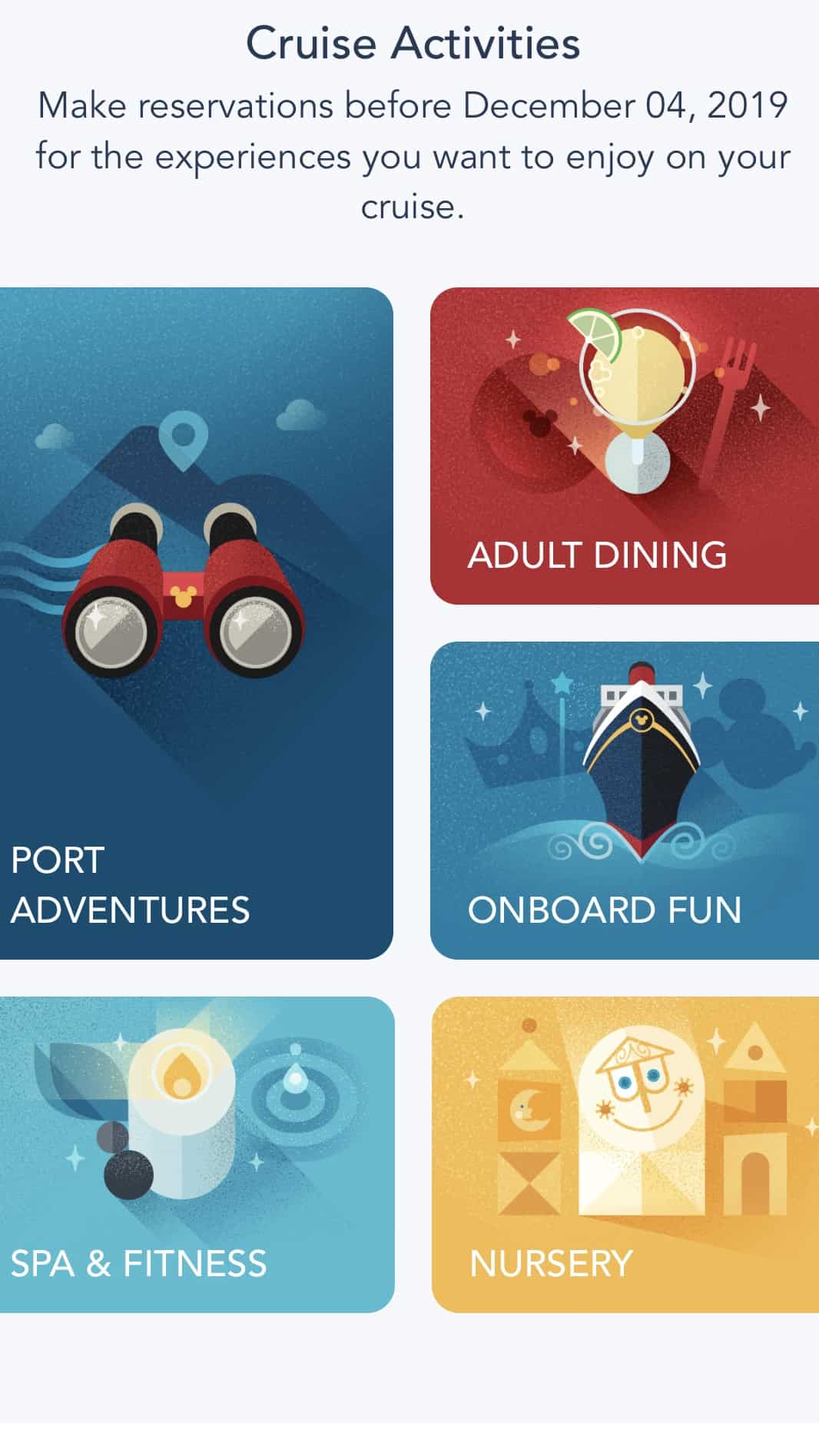 screen shot of Disney Cruise Navigator App Cruise Activities