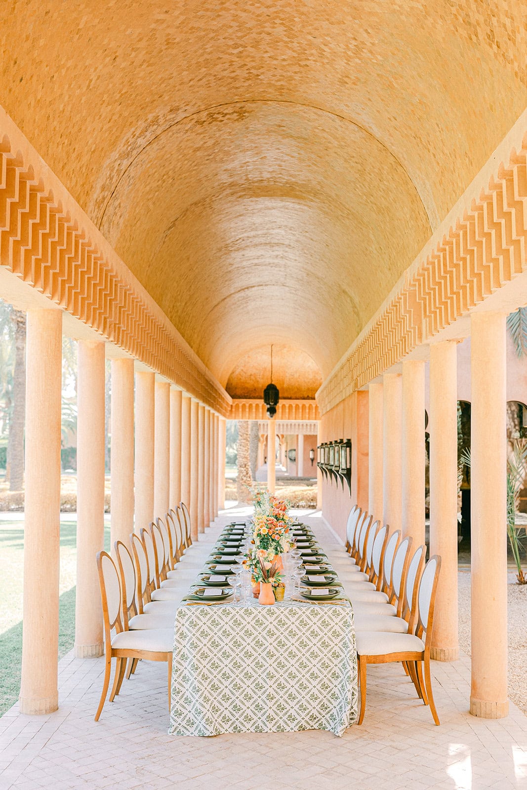 Andrea Gallucci - Destination Wedding Photographer- Amalfi Coast Positano Santorini Barcellona Rome Ravello Paris New York Unique table decor at Moroccan destination wedding featuring linen textures and palm trees