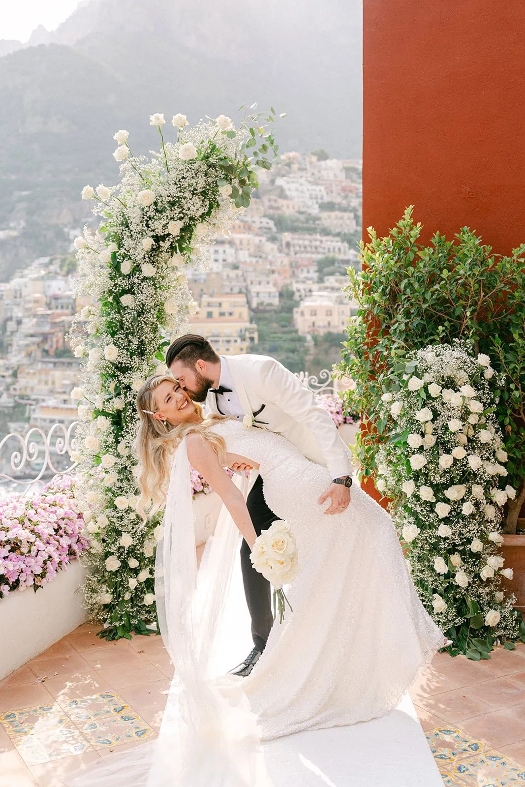 Andrea Gallucci - Destination Wedding Photographer- Amalfi Coast Positano Santorini Barcellona Rome Ravello Paris New York Romantic wedding portrait on Hotel Marincanto’s private terrace