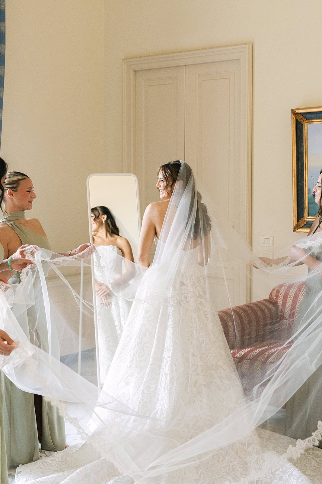 Bridal prep photos candid moment with bride and bridesmaids