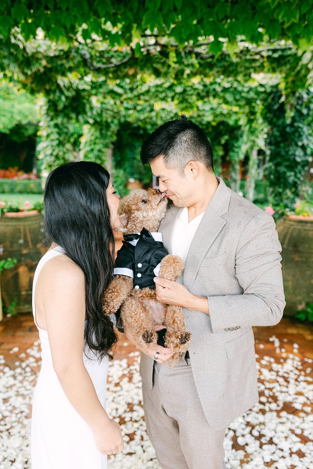 Andrea Gallucci - Destination Wedding Photographer- Amalfi Coast Positano Santorini Barcellona Rome Ravello Paris New York Couple playing with dog during engagement photoshoot Amalfi Coast