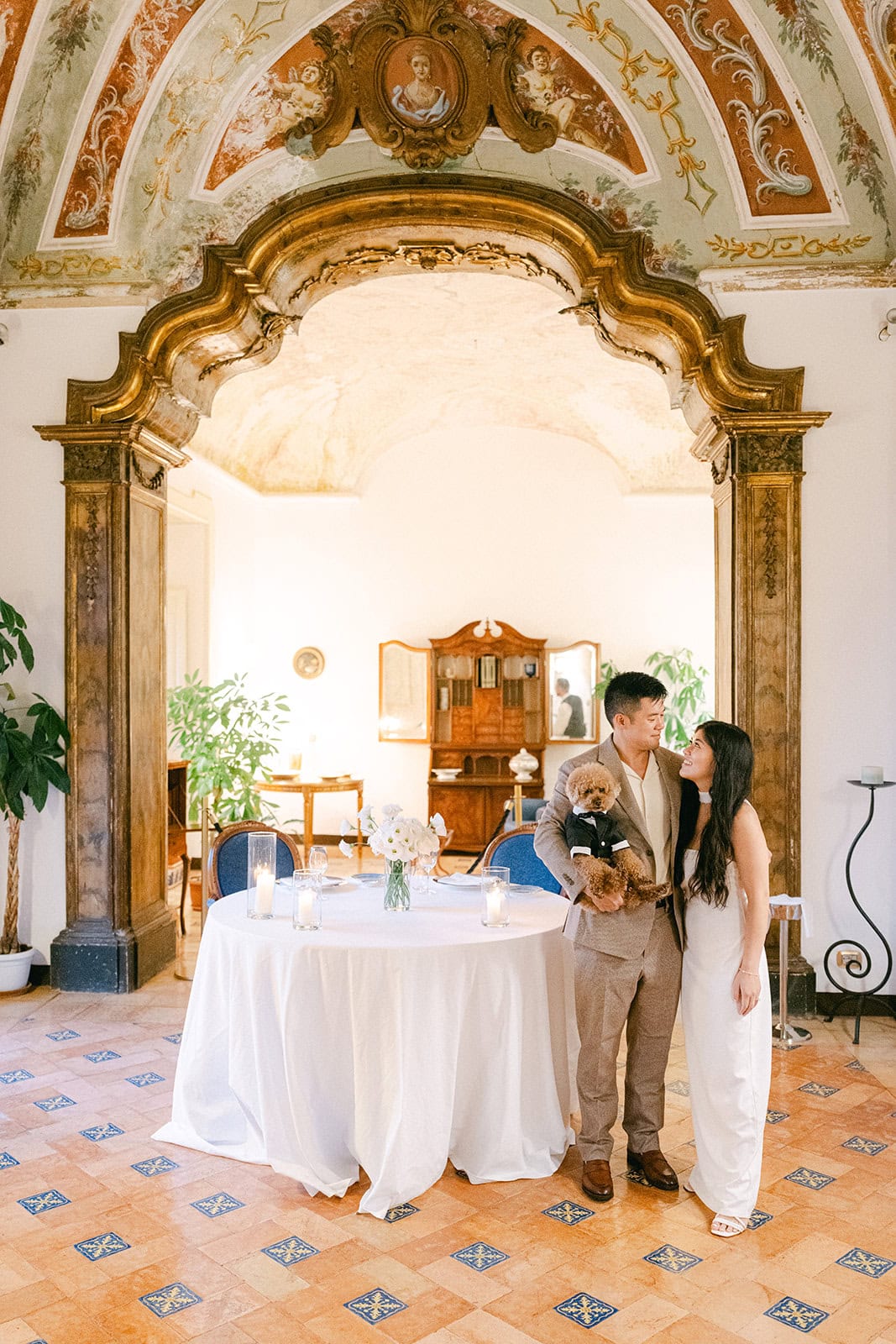 Andrea Gallucci - Destination Wedding Photographer- Amalfi Coast Positano Santorini Barcellona Rome Ravello Paris New York Romantic dinner after surprise proposal in amalfi coast with their dog