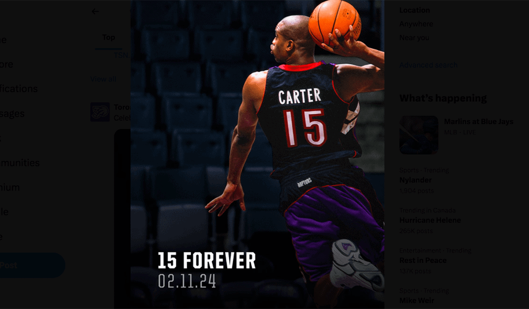 Raptors announce Vince Carter’s #15 will be retired, his jerseys are displayed across Toronto