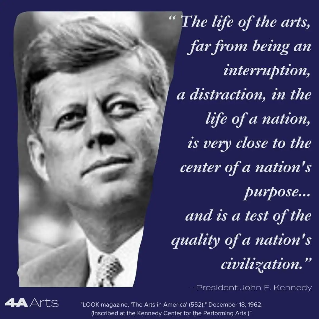 Across the top of a dark blue box, the text reads "4A Evidence" and features a red graphic below that with "Arts+ Well-being" written on it, and the above captioned quote beneath it, attributed to Dance Magazine.