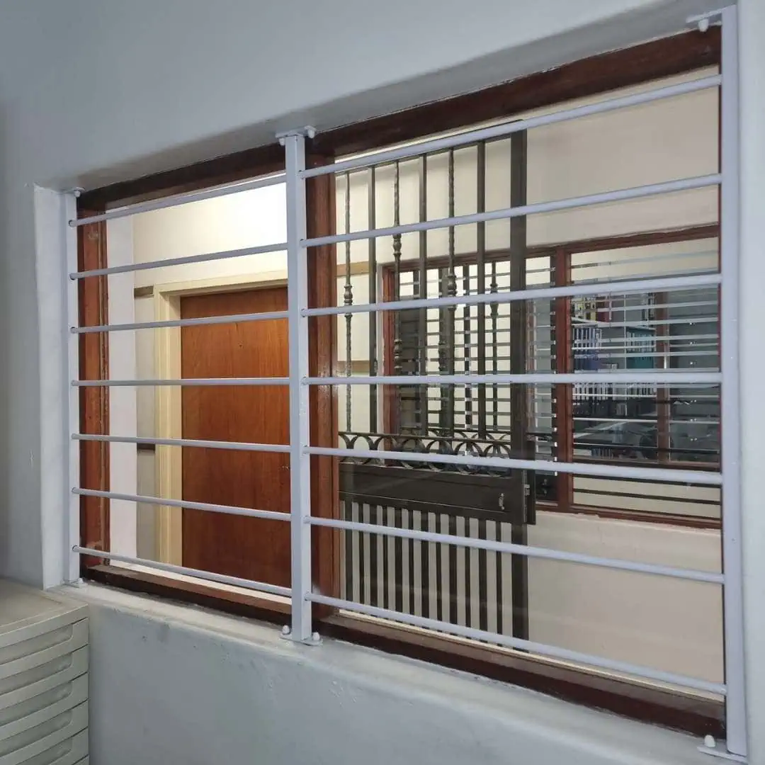 Mini Valuebar burglar guard with horizontal steel bars securely fitted into a window frame, offering cost-effective burglar protection for homes and offices.