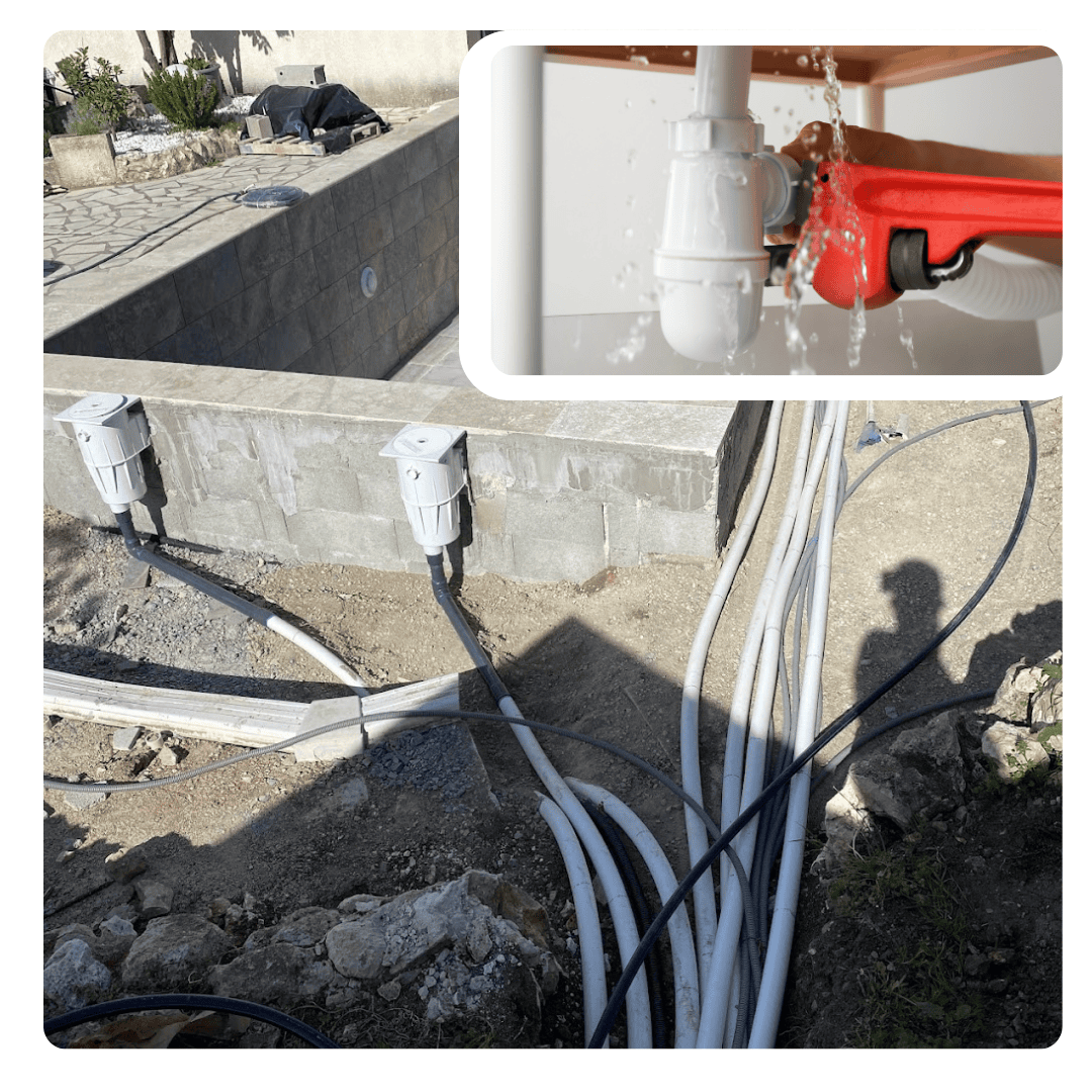 Raccordement de plomberie et d’électricité pour piscine à Montpellier réalisé par ECS Plomberie.