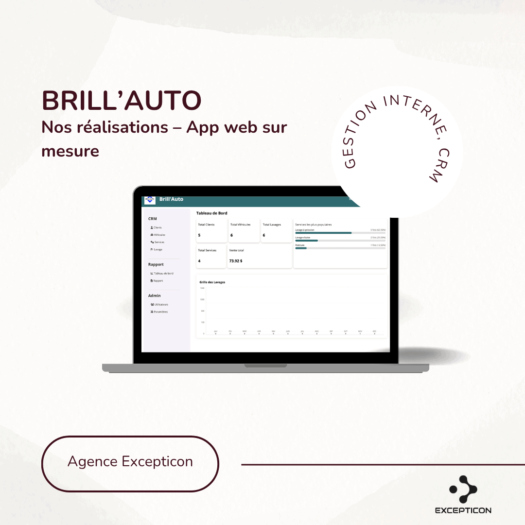 système de gestion interne pour Brill'auto - réalisations de l'agence excepticon