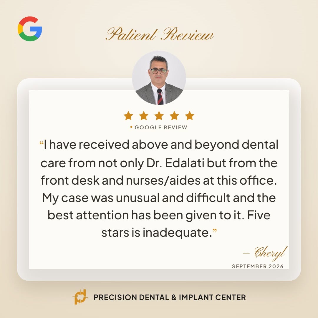 Five star patient review for Dr. Reza Edalati, prosthodontist in New Orleans, LA
