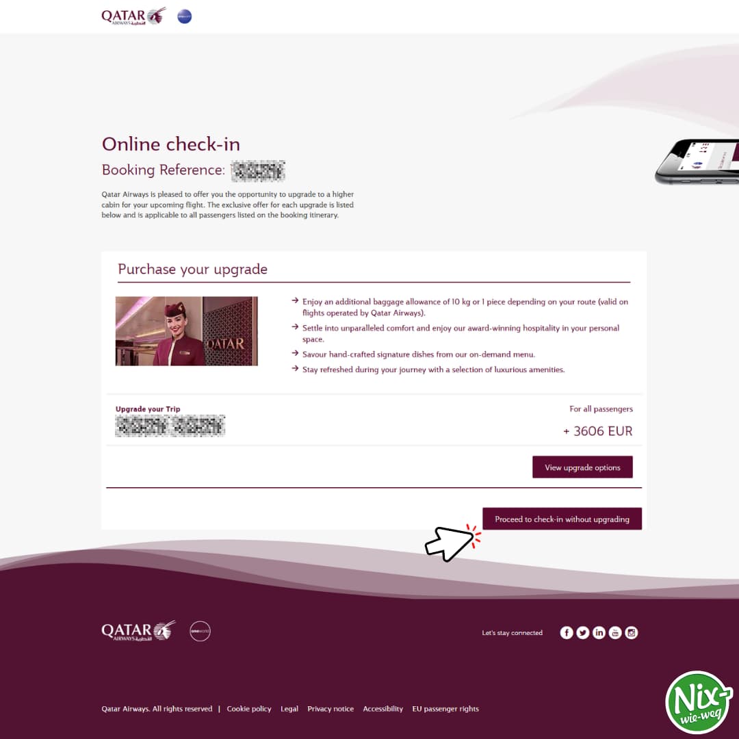 Qatar Online Check-in  - Zweiter Schritt