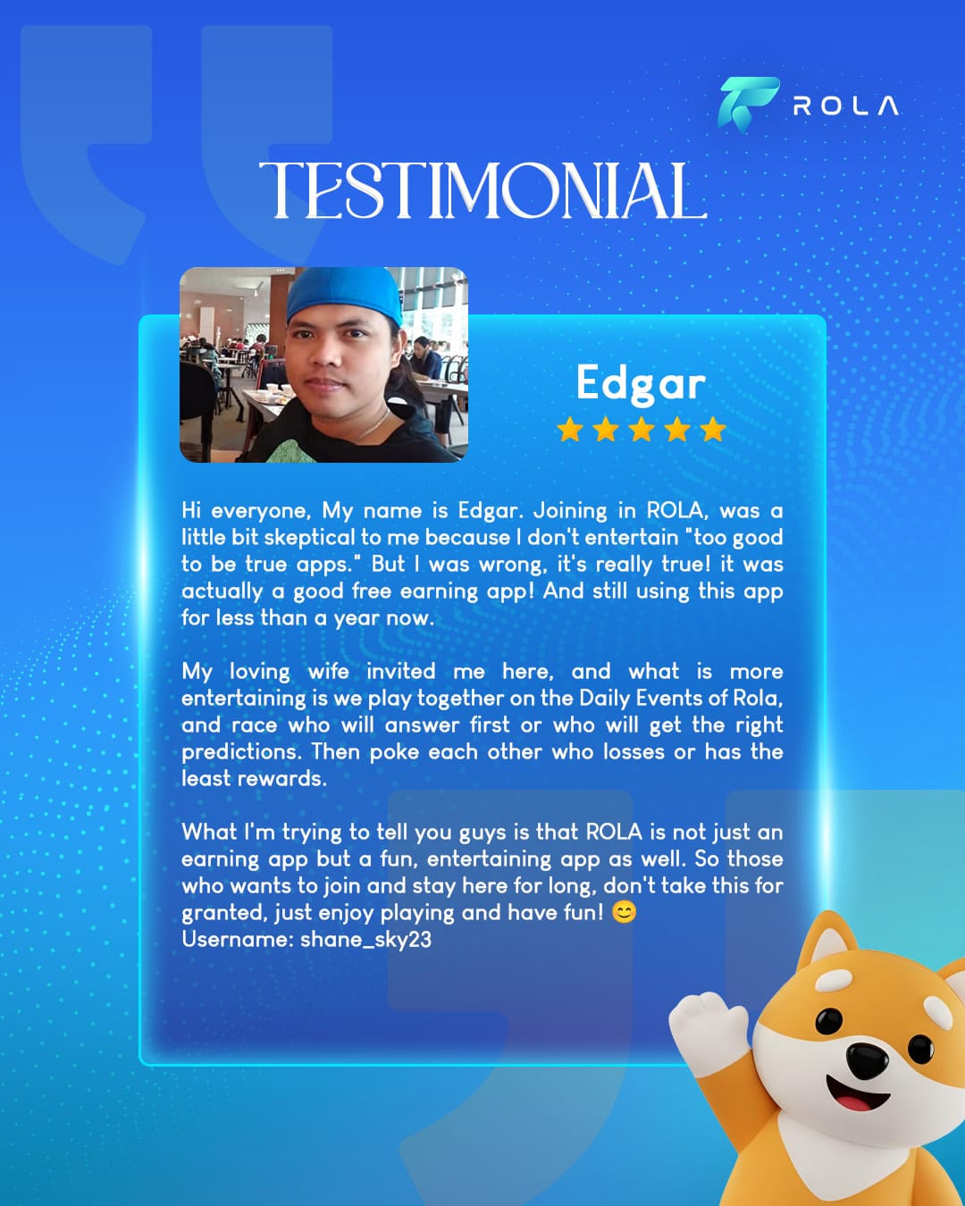 User testimony
