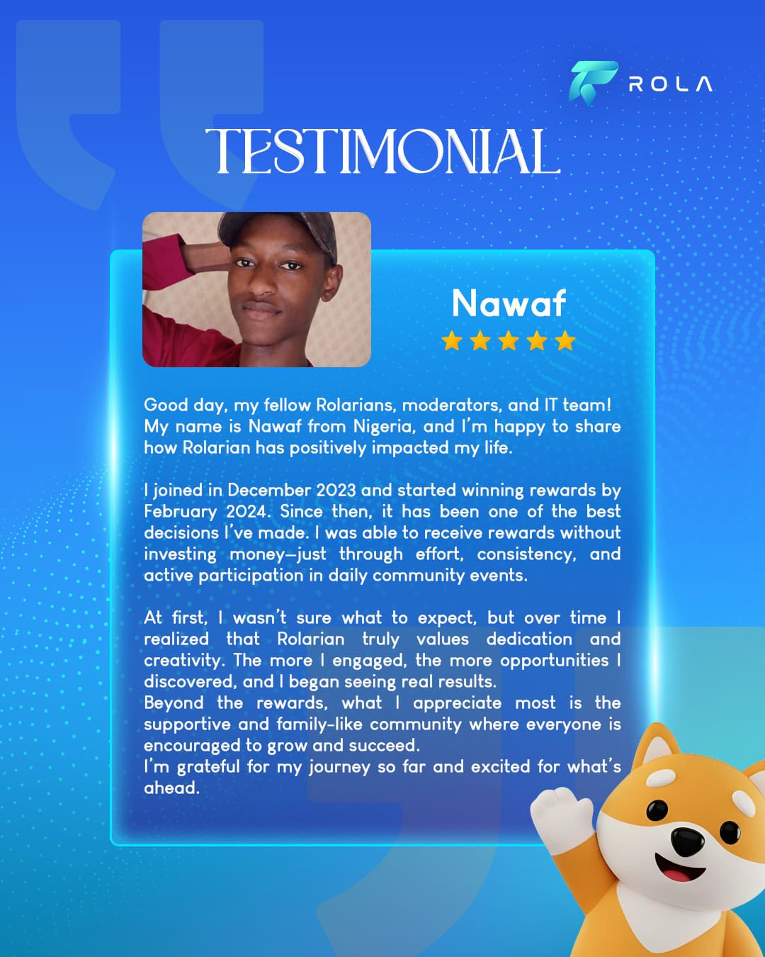User testimony
